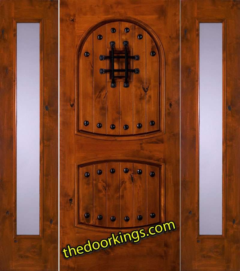 10 panel wood door with two sidelites